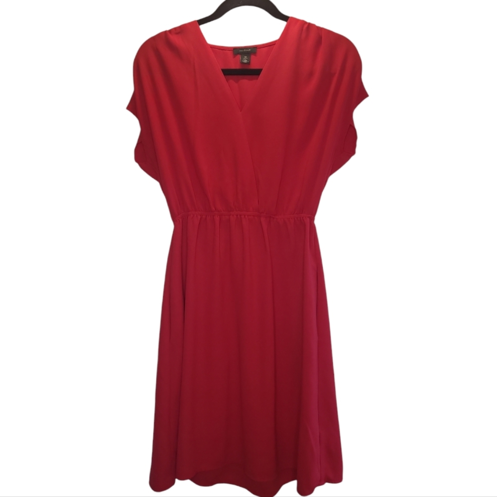 Halogen Cinched Waist V-Neck Mini Sun Dress w/ Pockets Red XS